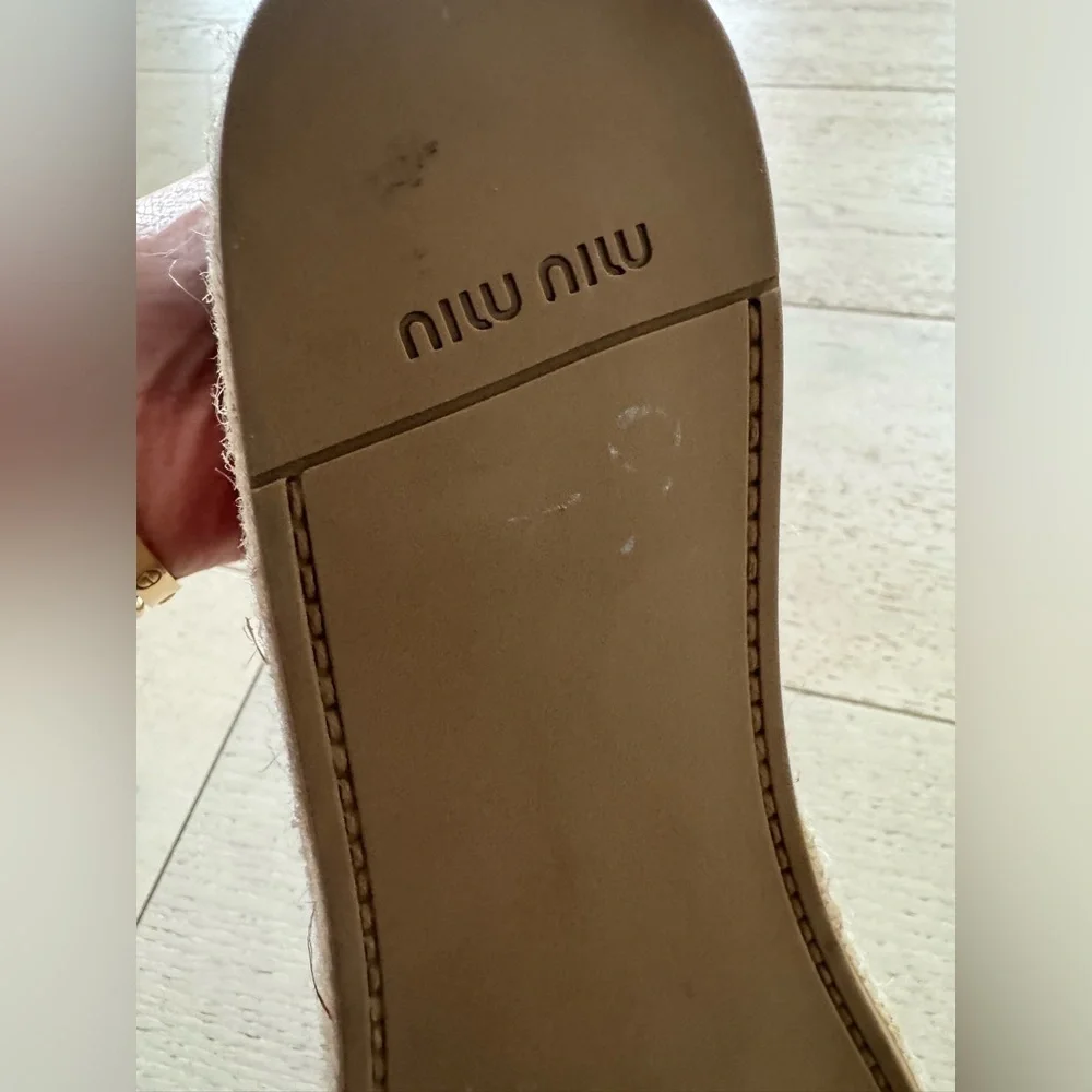 Miu Miu Beige Nubuck Embellished Platform Espadrilles 41/ 10.5